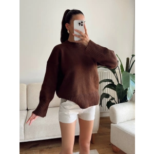 Oversize Bisiklet Yaka Kazak - KAHVE