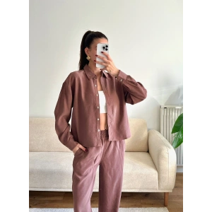 Oversize Gömlek & Pantolon Takım - KAHVE