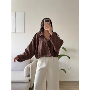 Oversize Süet Balon Ceket - KAHVE
