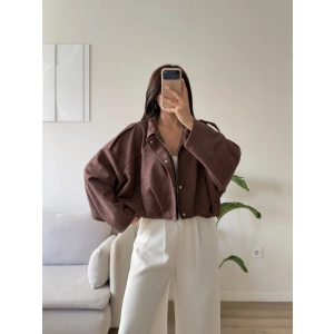 Oversize Süet Balon Ceket - KAHVE
