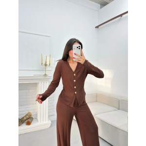 Oys Kumaş Düğmeli Takım - KAHVE