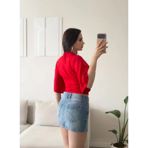 Oys Kumaş Yarasa Kol Bluz - KIRMIZI