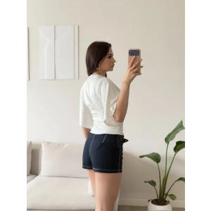 Oys Kumaş Yarasa Kol Bluz - BEYAZ