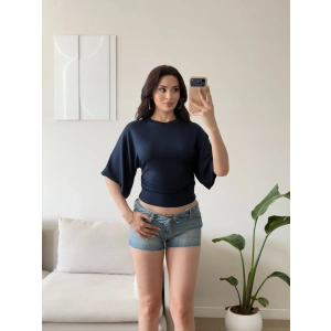 Oys Kumaş Yarasa Kol Bluz - LACİVERT
