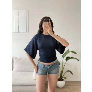 Oys Kumaş Yarasa Kol Bluz - LACİVERT