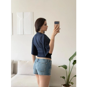 Oys Kumaş Yarasa Kol Bluz - LACİVERT