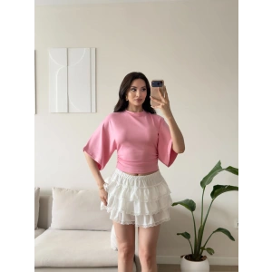 Oys Kumaş Yarasa Kol Bluz - PEMBE
