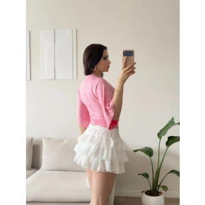 Oys Kumaş Yarasa Kol Bluz - PEMBE