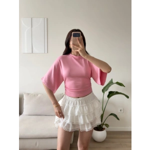 Oys Kumaş Yarasa Kol Bluz - PEMBE