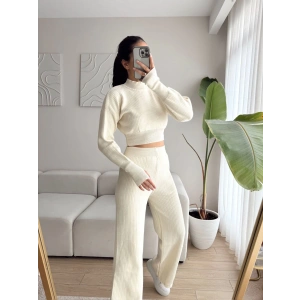 Pantolon & Crop Triko İkili Takım - EKRU