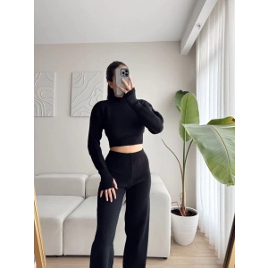 Pantolon & Crop Triko İkili Takım - SİYAH