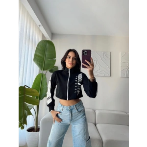 Parçalı Crop Hırka-Siyah