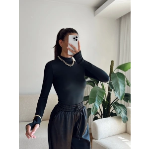 Parmak Geçmeli Balıkçı Bodysuit - SİYAH