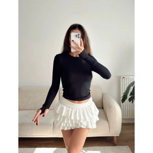 Parmak Geçmeli Basic Crop - SİYAH
