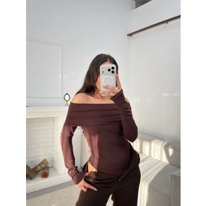 Parmak Geçmeli Madonna Bodysuit - KAHVE