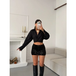 Payetli Şort Etek - SİYAH