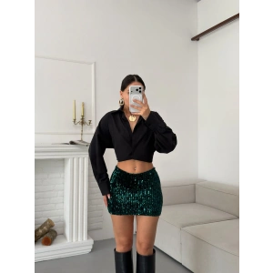 Payetli Şort Etek - YEŞİL