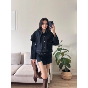 Pelerin Detay Denim Ceket