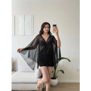 Pelerin Kol Tül Mini Elbise