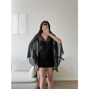 Pelerin Kol Tül Mini Elbise