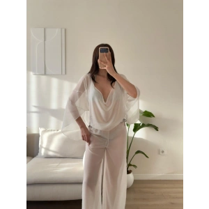 Pelerin Tül Pareo Takım - BEYAZ