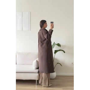 Pelerin Yaka Kuşaklı Trençkot - KAHVE