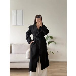 Pelerin Yaka Kuşaklı Trençkot - SİYAH
