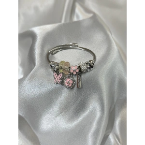 Pembe Kelebek Çiçek Charmlı Bileklik