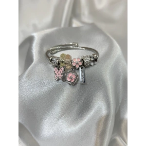 Pembe Kelebek Çiçek Charmlı Bileklik