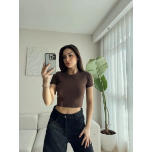 Penye Crop T-shirt - KAHVE