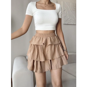 Pileli Kloş Etek - KREM