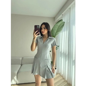 Polo Yaka Cepli Elbise-GRİ