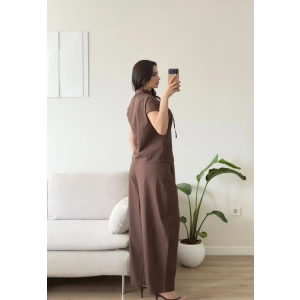 Poplin Balon Pantolon Takım - KAHVE