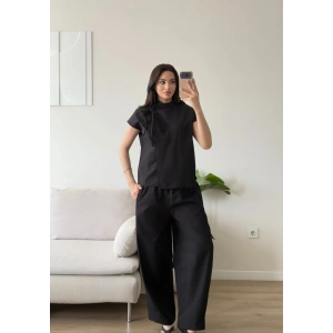Poplin Balon Pantolon Takım - SİYAH