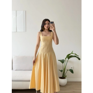 Pötikareli Midi Elbise - SARI
