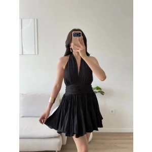 Premium Boyundan Bağlamalı Elbise - SİYAH