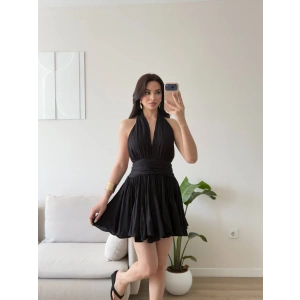 Premium Boyundan Bağlamalı Elbise - SİYAH