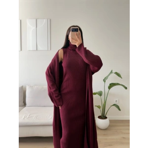 Premium Hırkalı Triko Elbise Takım - BORDO