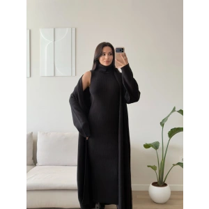 Premium Hırkalı Triko Elbise Takım - SİYAH