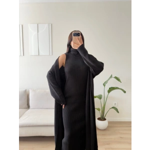 Premium Hırkalı Triko Elbise Takım - SİYAH