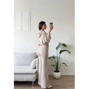 Premium Kapüşonlu Palazzo Takım - BEJ