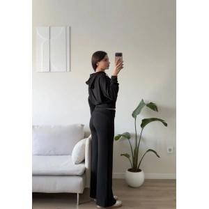 Premium Kapüşonlu Palazzo Takım - SİYAH