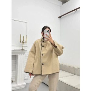 Premium Kaşe Düğmeli Ceket - BEJ