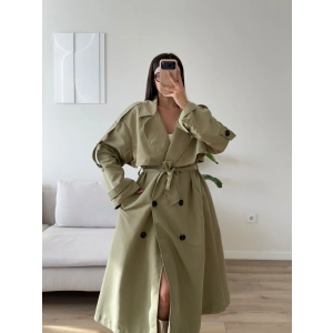 Premium Kuşaklı Trençkot - HAKİ