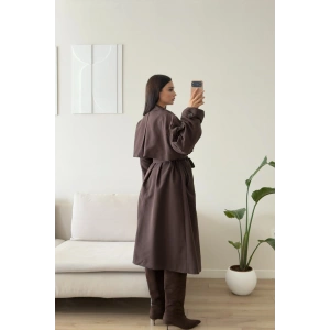 Premium Kuşaklı Trençkot - KAHVE