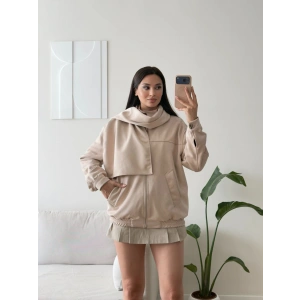 Premium Şal Detay Süet Bomber - BEJ