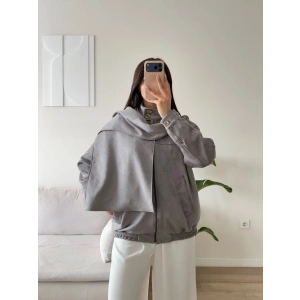 Premium Şal Detay Süet Bomber - GRİ