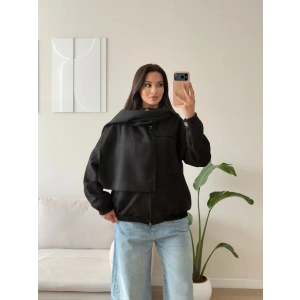 Premium Şal Detay Süet Bomber - SİYAH