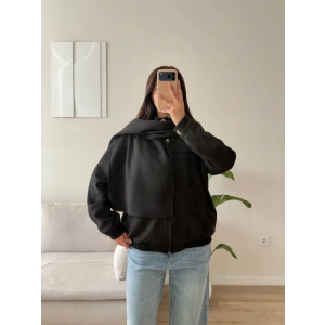 Premium Şal Detay Süet Bomber - SİYAH