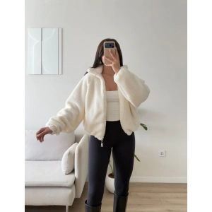 Premium Teddy Oversize Bomber - BEYAZ
